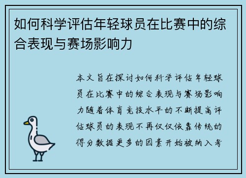 如何科学评估年轻球员在比赛中的综合表现与赛场影响力